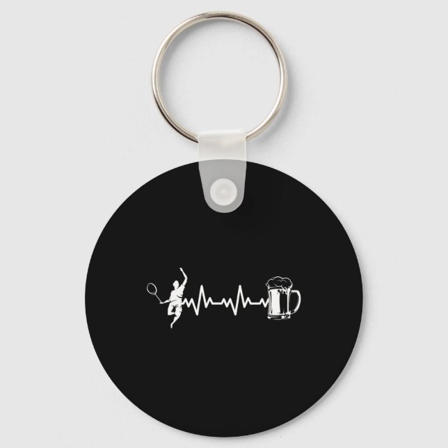Badminton Player Racket - Heartbeat Ekg Badminton  Key Ring (Front)
