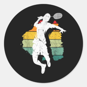 Badminton Player Retro Badminton Team Shuttle Play Classic Round Sticker