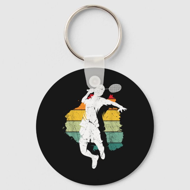 Badminton Player Retro Badminton Team Shuttle Play Key Ring (Front)