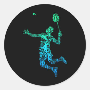 Badminton Player Shuttle Boys Men Youth Classic Round Sticker