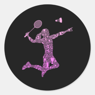 Badminton Player Shuttle Girls Women Classic Round Sticker