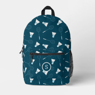 Badminton Player Shuttlecocks and Rackets Monogram Printed Backpack