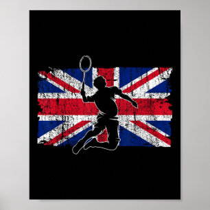 Badminton Player Union Jack Great Britain Uk Briti Poster
