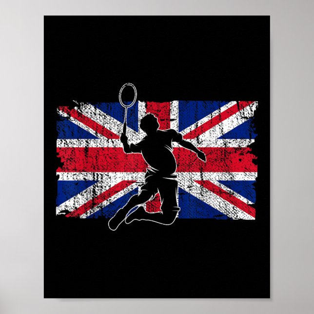 Badminton Player Union Jack Great Britain Uk Briti Poster (Front)