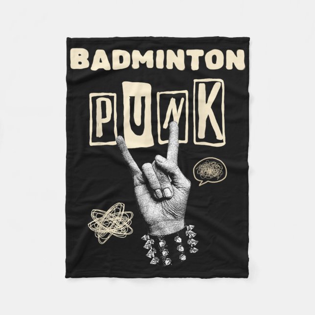 Badminton Punk Rock N Roll Racket Shuttle Sport  Fleece Blanket (Front)