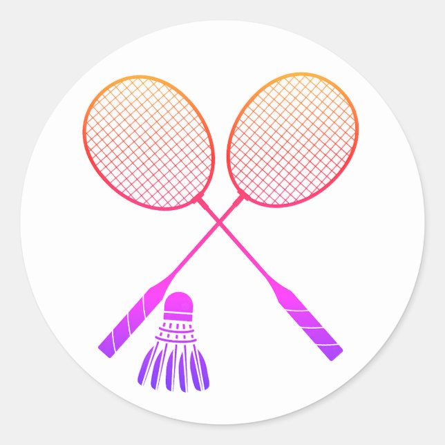 Badminton Rackets Shuttlecock Birdie Ombre Classic Round Sticker (Front)