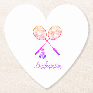 Badminton Rackets Shuttlecock Birdie Ombre Heart Paper Coaster