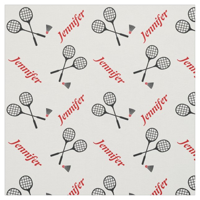 Badminton racquet and your name personalised fabric (Swatch)