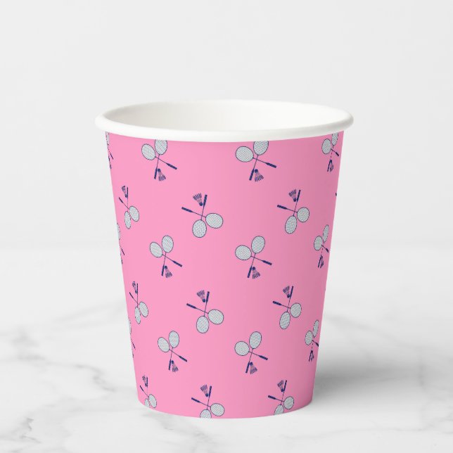 Badminton Racquet Pattern Pink Paper Cups (Front)