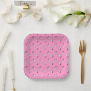 Badminton Racquet Pattern Pink Paper Plate