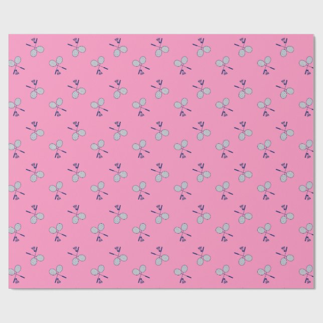 Badminton Racquet Pattern Pink Wrapping Paper (Flat)