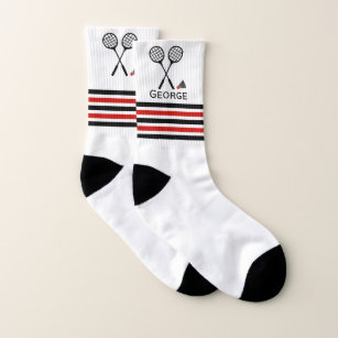 Badminton racquet & shuttlecock stripes black, red socks