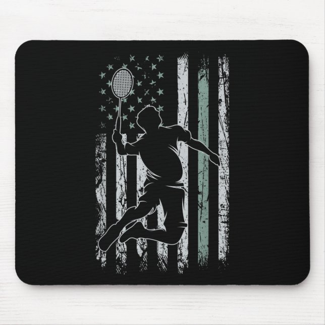 Badminton Retro Usa Flag Shuttle 4th Of July Badmi Mouse Pad (Front)