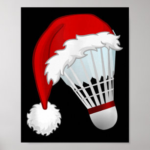 Badminton Santa Hat Sports Christmas Poster