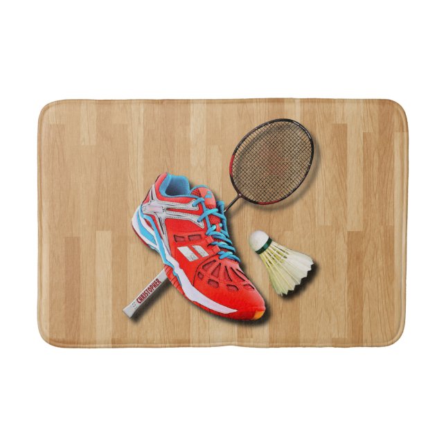 Badminton Shoe Racket Shuttlecock With Your Name Bath Mat (Front)