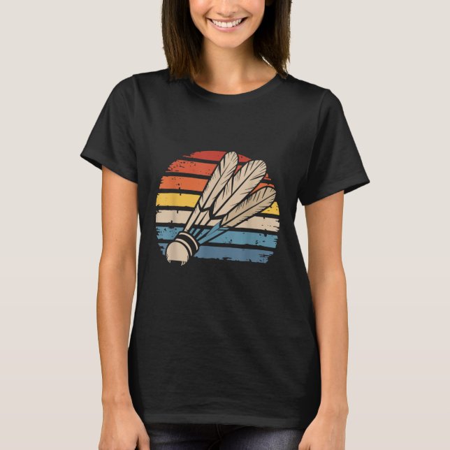 Badminton Shuttle Sunset Distressed Funny Shuttle  T-Shirt (Front)