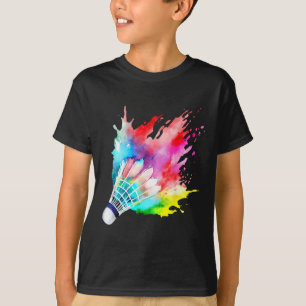 Badminton Shuttle Watercolor Player Gift Artistic  T-Shirt