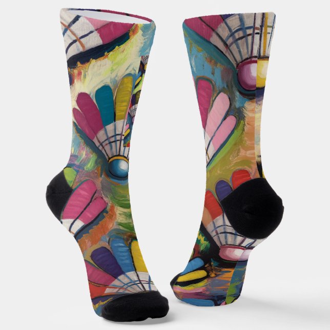 Badminton Shuttlecock colourful pattern Crew Socks (Angled)