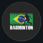 Badminton Sport, Retro Brazil Flag, Brazilian  Classic Round Sticker<br><div class="desc">Badminton Sport,  Retro Brazil Flag,  Brazilian</div>