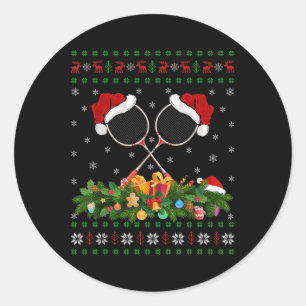 Badminton Sports Lover Xmas Santa Ugly Badminton C Classic Round Sticker