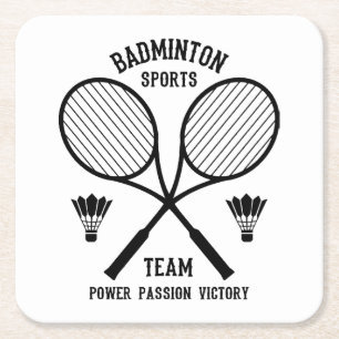 Badminton Sports Team Square Paper Coaster