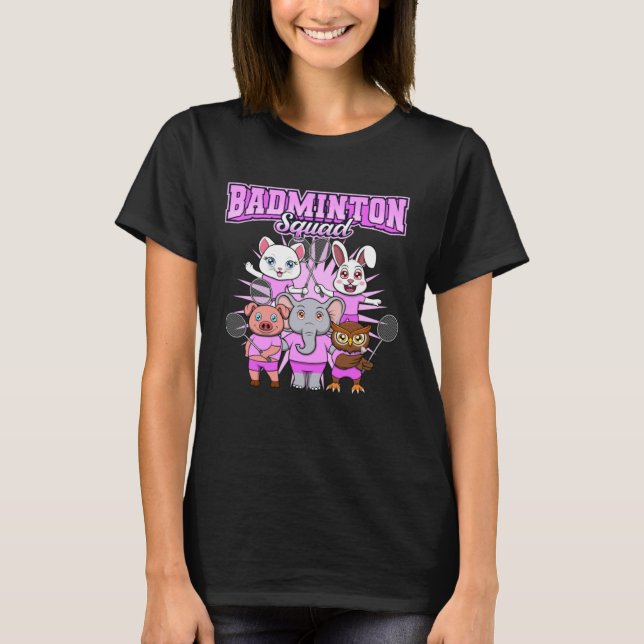 Badminton Squad Cute Animals Shuttlecock T-Shirt (Front)