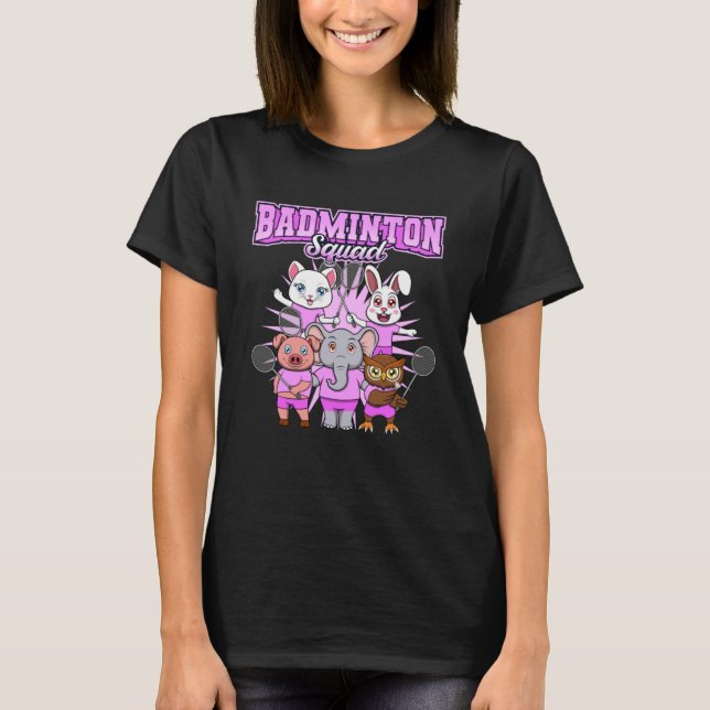 Badminton Squad Cute Animals Shuttlecock T-Shirt (Front)