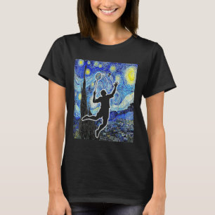 Badminton Starry Night Badminton Player Painting T-Shirt