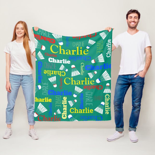 Badminton white, blue, red and green name fleece blanket (In Situ)