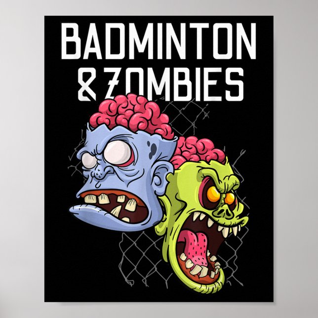 Badminton Zombies Funny Sports Game Racket Shuttle Poster (Front)