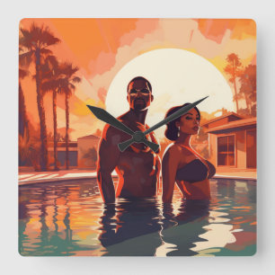 BAE-CATION #2  SQUARE WALL CLOCK