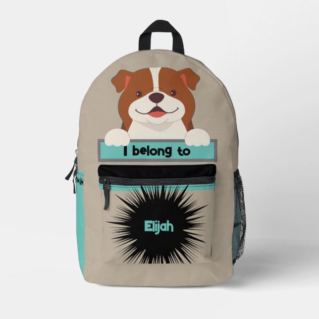 Bag Buddy Brown & White Dog Personalised Backpack (Front)