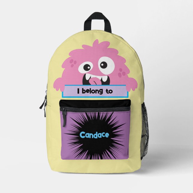 Bag Buddy Cute Pink Monster Personalised Backpack (Front)