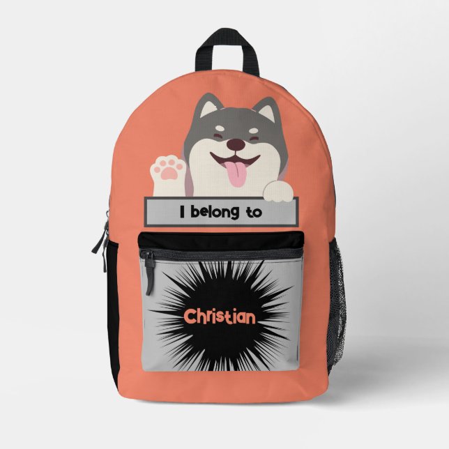 Bag Buddy Husky Puppy Dog Personalised Backpack (Front)