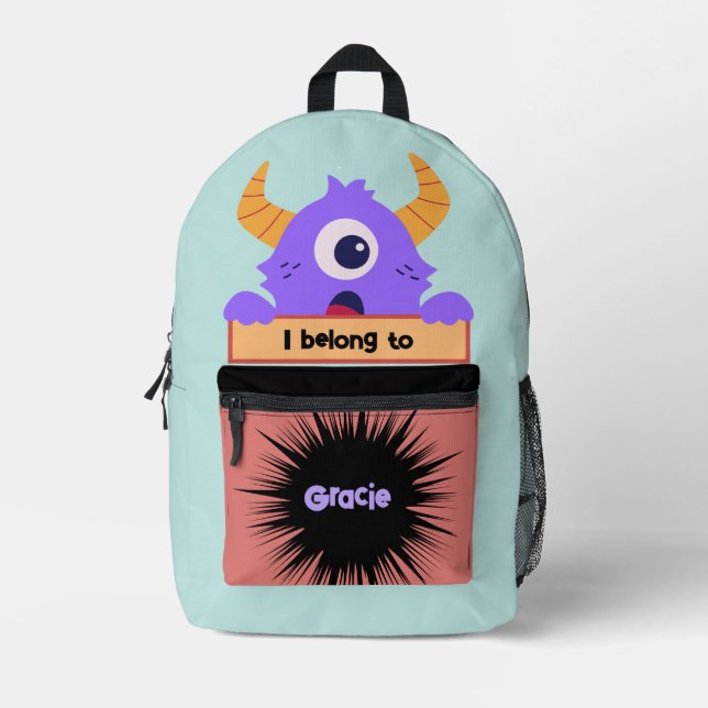 Bag Buddy Purple Monster Personalised Backpack (Front)