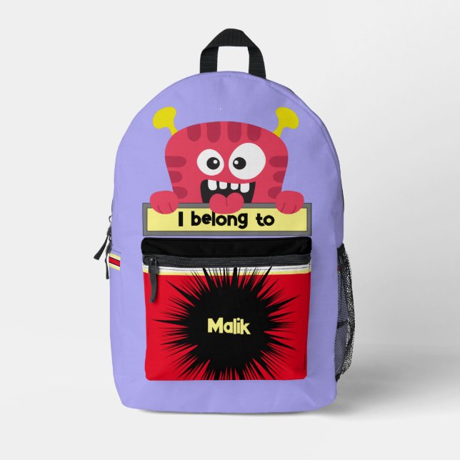 Bag Buddy Red Monster Personalised Backpack (Front)