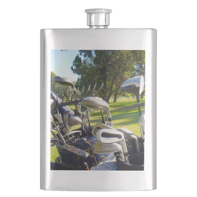 Bag Full Of Golf Clubs, Classic Hip Flask (Front)
