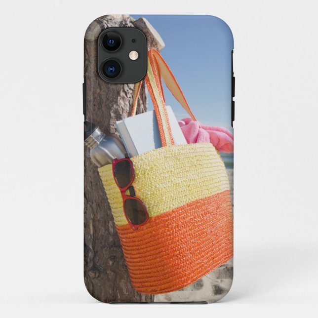 Bag Hanging On Tree Trunk At Sandy Beach Case-Mate iPhone Case (Back)