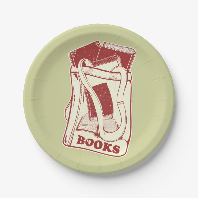 Bag of books I love to read Paper Plate (Front)