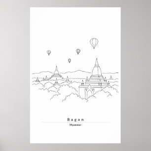 Bagan Myanmar Minimalist Line Art Poster Pagoda