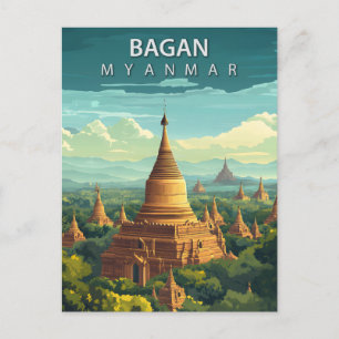 Bagan Myanmar Travel Golden Pagoda Southeast Asia Postcard