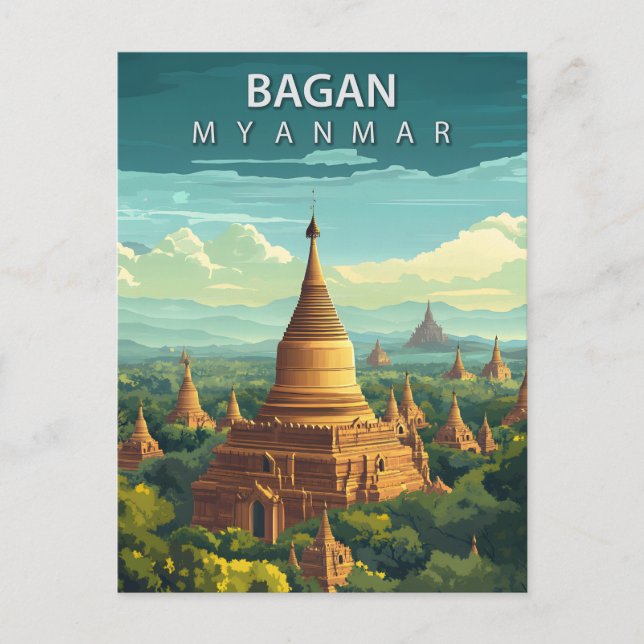 Bagan Myanmar Travel Golden Pagoda Southeast Asia Postcard (Front)