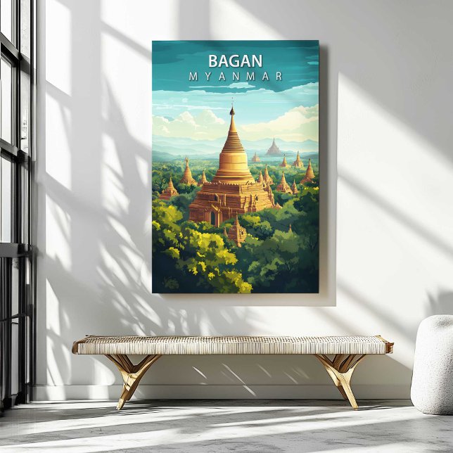 Bagan Myanmar Travel Poster Canvas Wall Art (Bagan Myanmar Travel Poster Canvas Wall Art by TinkPrints.)