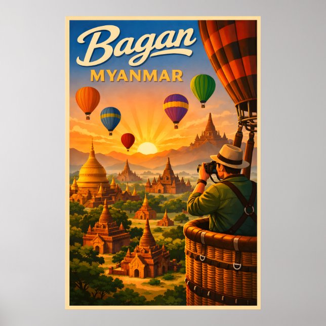 Bagan Myanmar - Vintage Travel  Poster (Front)