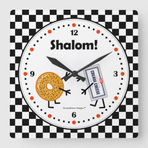 Bagel and Cream Cheese - Shalom - Friendly Foods Square Wall Clock