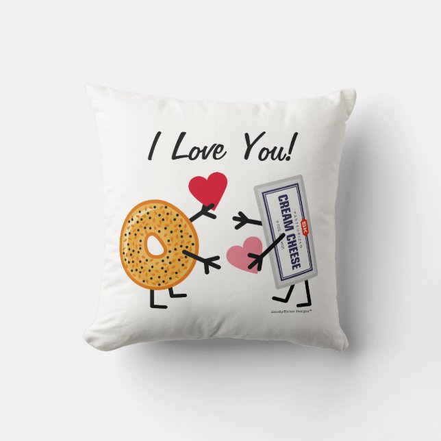 Bagel & Cream Cheese I Love You! Valentine Hearts Cushion (Front)