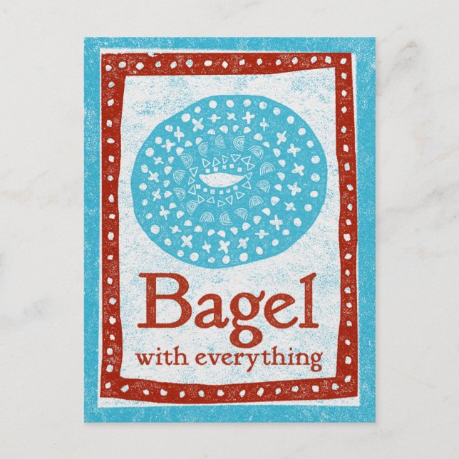 Bagel Postcard - Fun Blue Red Food Postcard (Front)