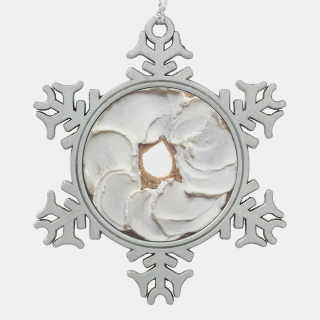 Bagel with Cream Cheese Snowflake Pewter Christmas Ornament (Front)