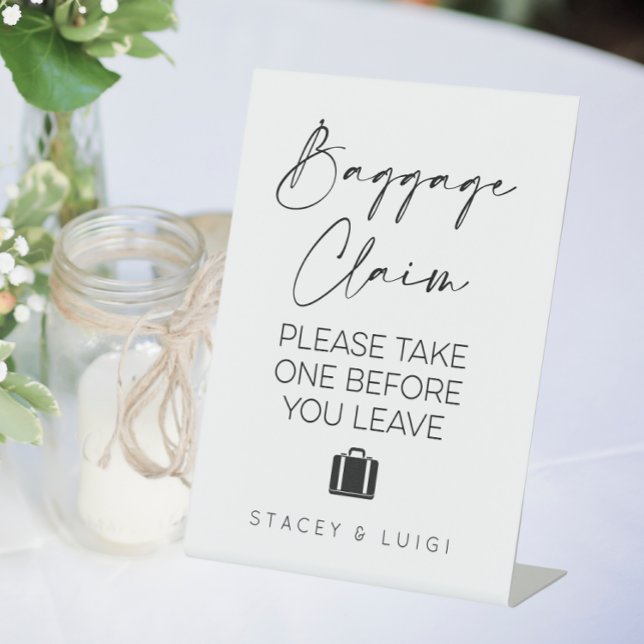 Baggage Claim Minimalist Wedding Pedestal Sign (Baggage claim wedding favor sign)