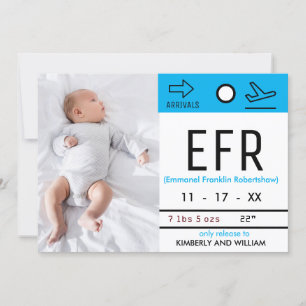 Baggage Claim Ticket Cute Baby Boy Birth Announcement